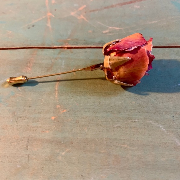 🌹Vintage Natural Preserved Rose Flower Stick Pin Brooch - Gorgeous🌹 - Picture 9 of 10